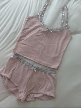 Edikted Pink Lace Trim Pajama Set (S)